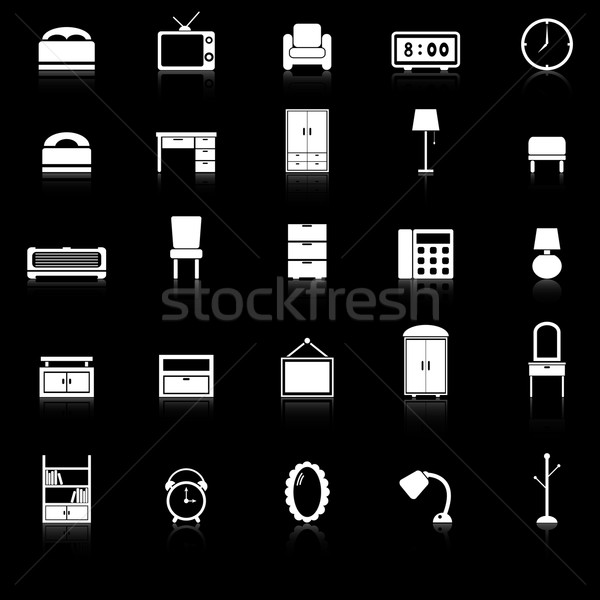 Bedroom icons with reflect on black background Stock photo © punsayaporn