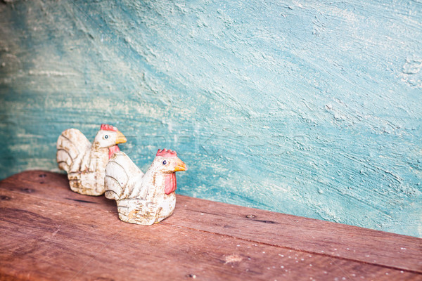 Stok fotoğraf: Tavuk · oyuncak · bebekler · bağbozumu · yeşil · beton · stok
