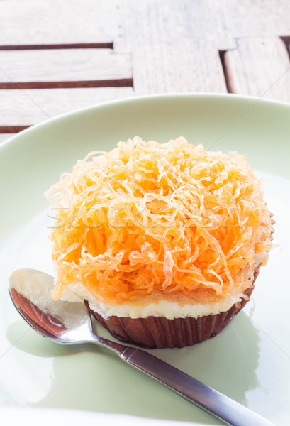 Gold egg yolk thread cup cake up close Stock photo © punsayaporn