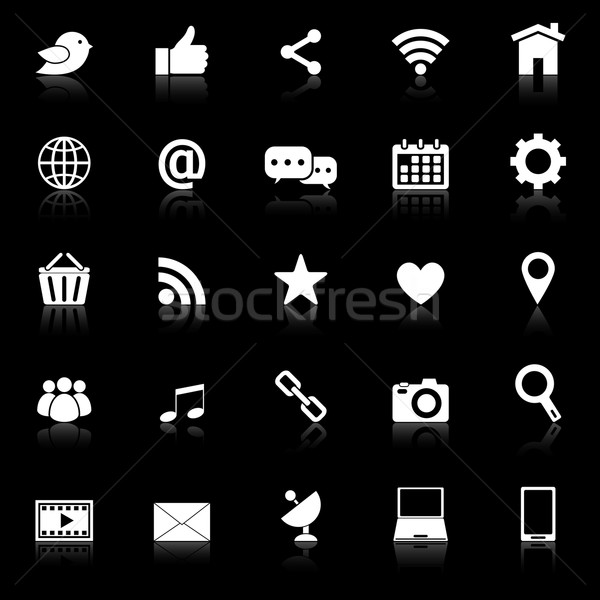 Foto stock: Medios · de · comunicación · social · iconos · negro · stock · vector · Internet