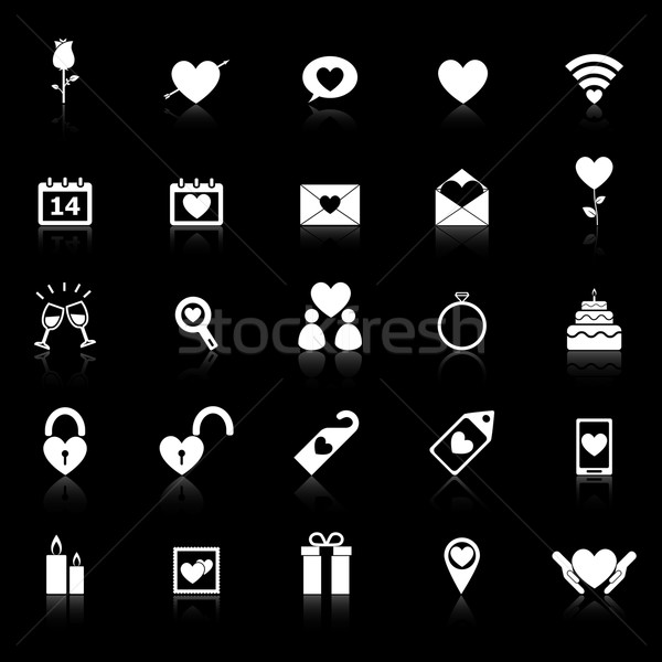 Valentine's day icons with reflect on black background Stock photo © punsayaporn