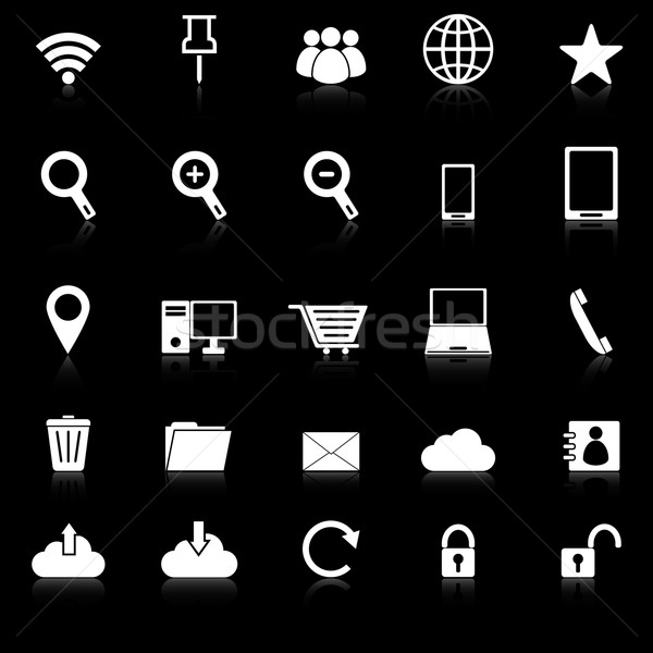 Internet icons with reflect on black background Stock photo © punsayaporn