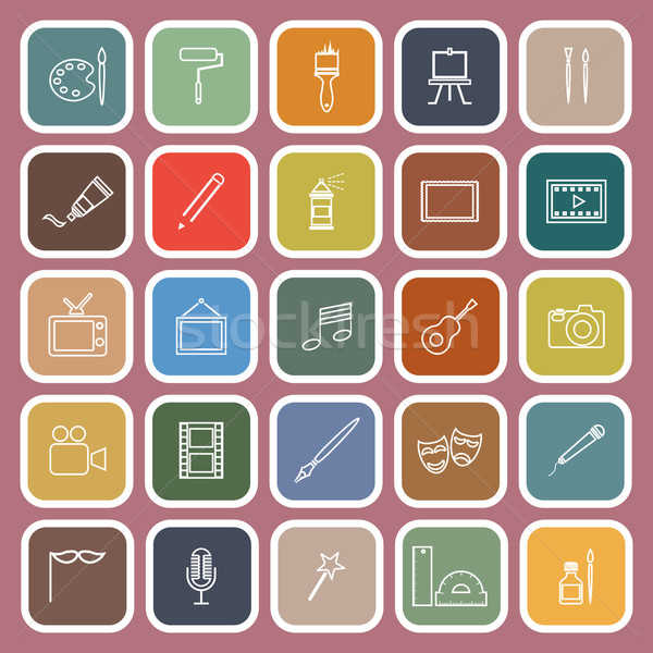 Art line flat icons on red background Stock photo © punsayaporn