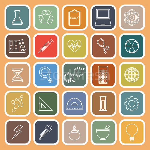 Science line flat icons on orange background Stock photo © punsayaporn
