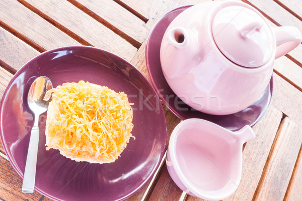 Sweet break set of hot tea and cup cake Stock photo © punsayaporn