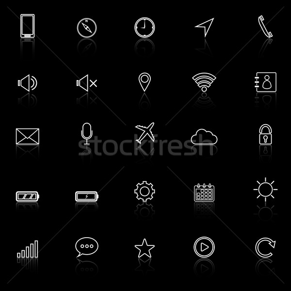 Mobile phone line icons with reflect on black background Stock photo © punsayaporn