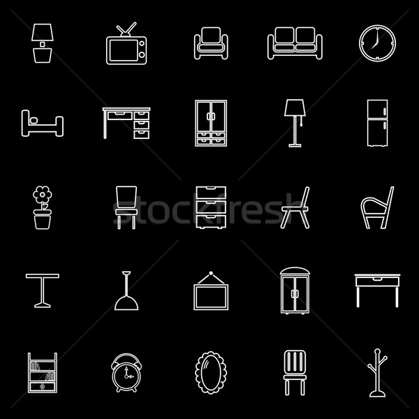 Furniture line icons on black background Stock photo © punsayaporn