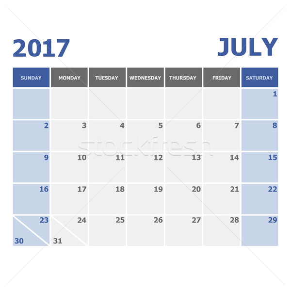 2017 July calendar week starts on Sunday Stock photo © punsayaporn