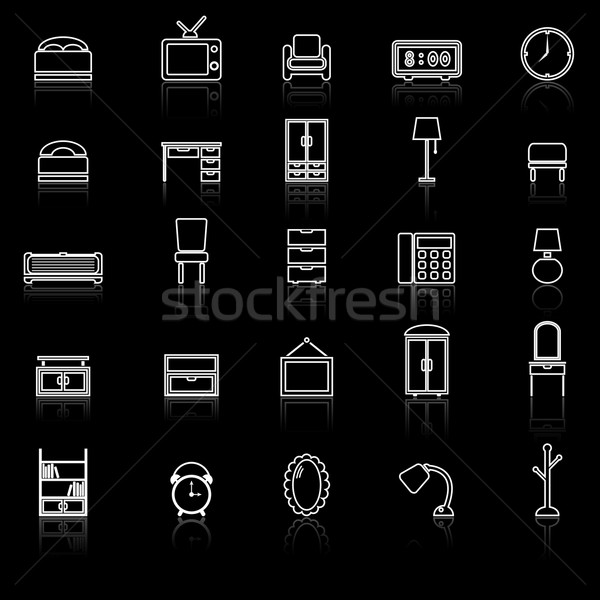 Stockfoto: Slaapkamer · lijn · iconen · witte · zwarte · voorraad