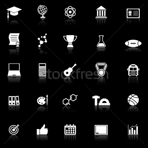 College icons with reflect on black background Stock photo © punsayaporn