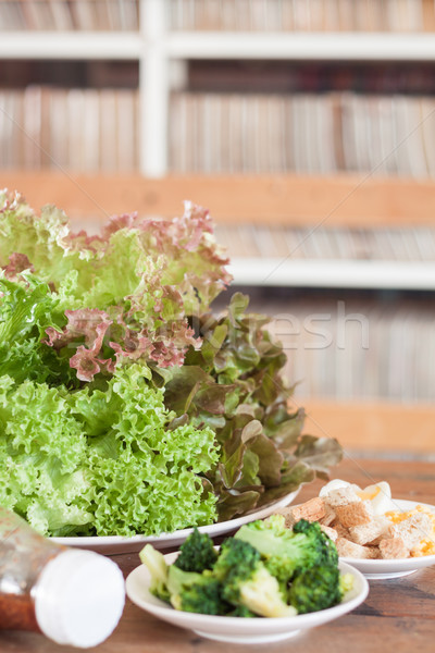 Fresh hydroponic vegetables on wooden table Stock photo © punsayaporn