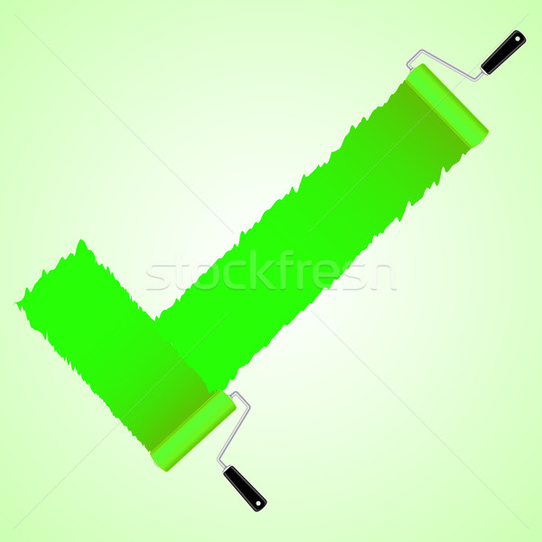 Stock photo: Green check symbol from paint roller brush