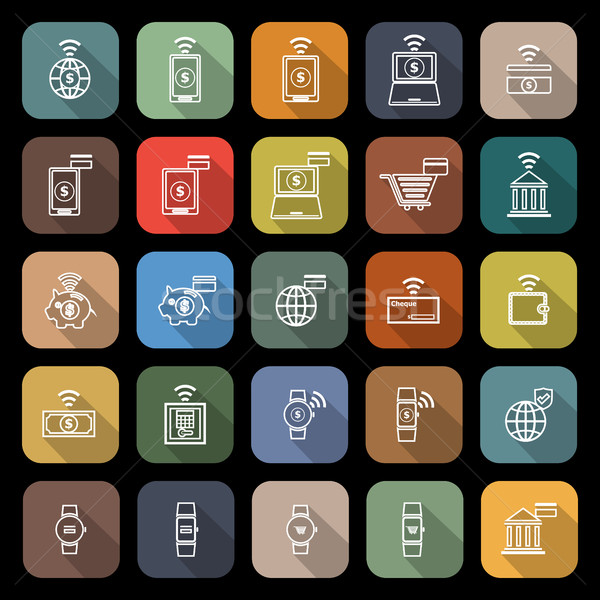 Fintech line flat icons with long shadow Stock photo © punsayaporn