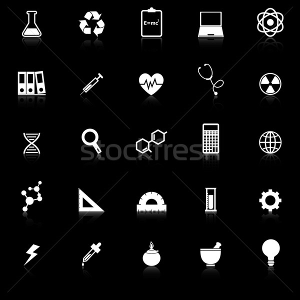 Science icons with reflect on black background Stock photo © punsayaporn