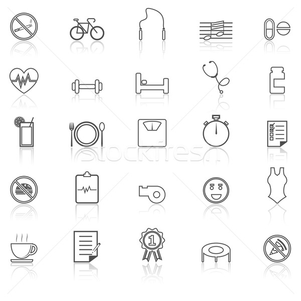 Wellness line icons with reflect on white Stock photo © punsayaporn