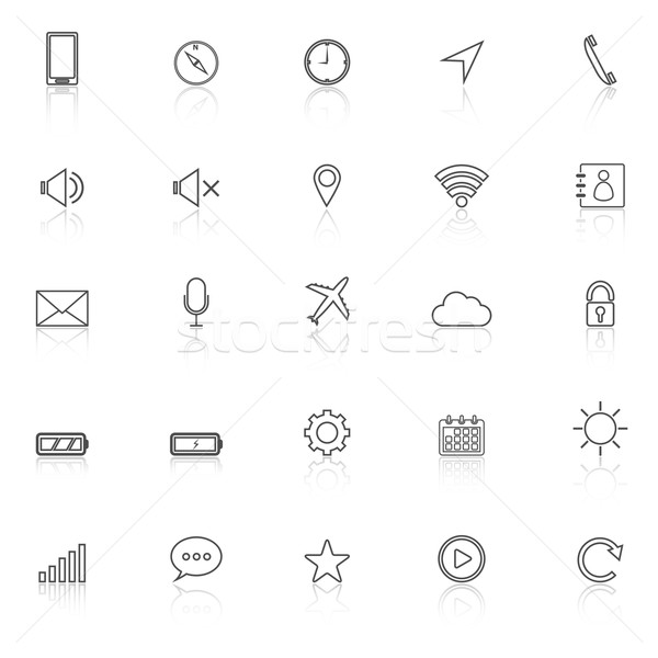 Mobile phone line icons with reflect on white background Stock photo © punsayaporn