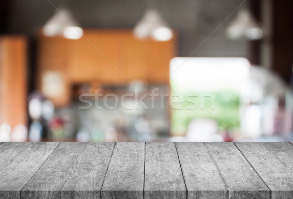 Black and white top wooden with abstract blur coffee shop backgr Stock photo © punsayaporn