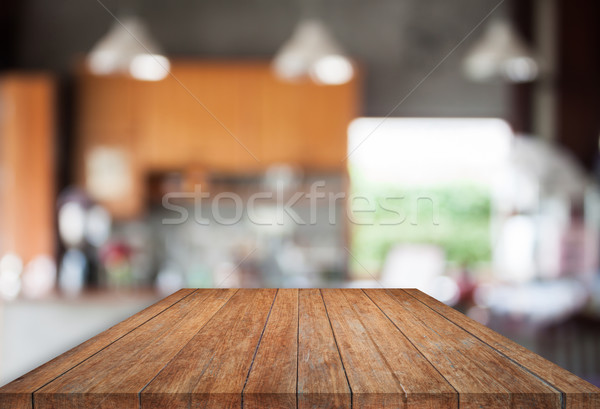Brown top wooden with abstract blur coffee shop background Stock photo © punsayaporn