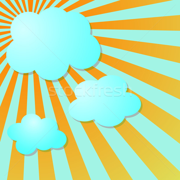 Summer blue sky with sun radial rays and clouds Stock photo © punsayaporn