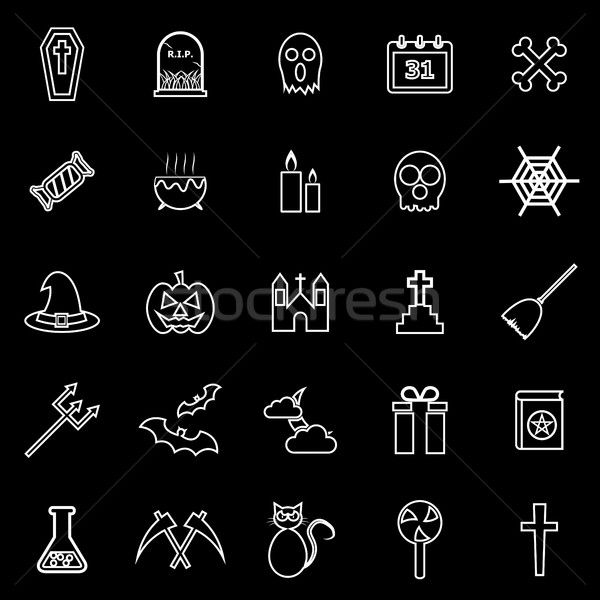 Halloween line icons on black background Stock photo © punsayaporn