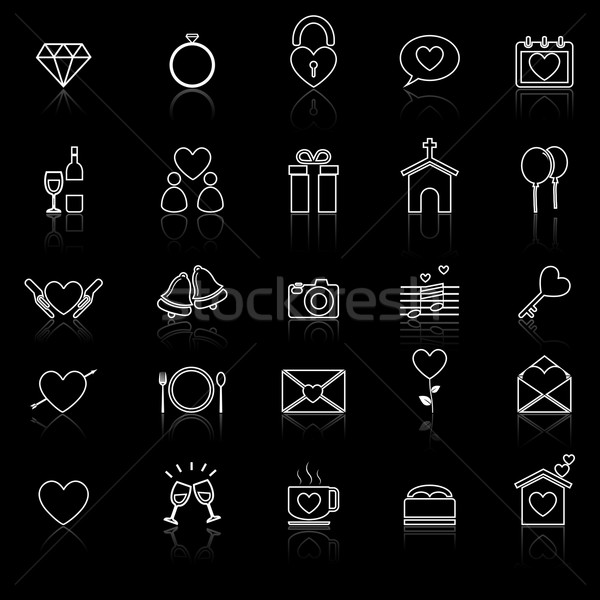 Wedding line icons with reflect on black Stock photo © punsayaporn