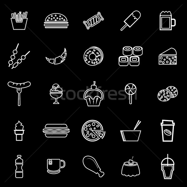 Foto stock: Fast-food · linha · ícones · preto · estoque · vetor