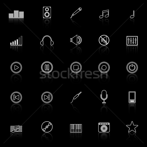 Music line icons with reflect on black background Stock photo © punsayaporn