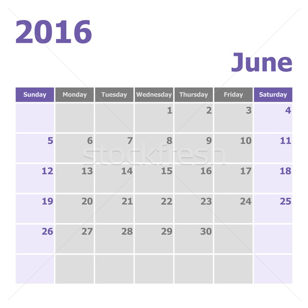 Calendar June 2016 week starts from Sunday Stock photo © punsayaporn