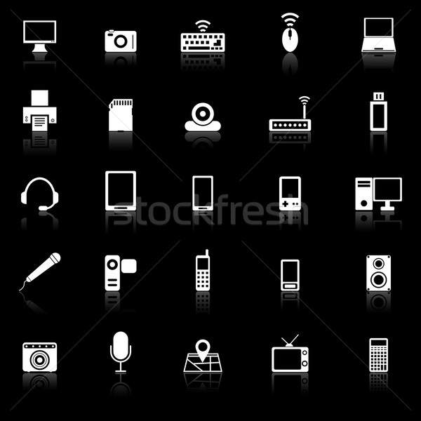 Gadget icons with reflect on black background Stock photo © punsayaporn