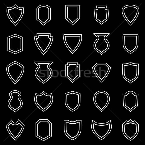 Shield line icons on black background Stock photo © punsayaporn