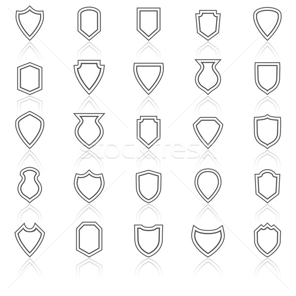Shield line icons with reflect on white Stock photo © punsayaporn