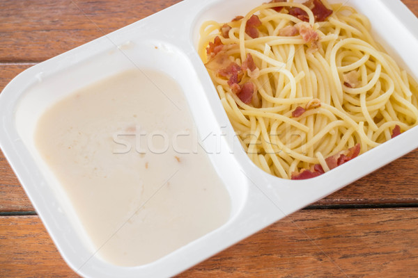 Box set of spaghetti carbonara with bacon and cheese  Stock photo © punsayaporn