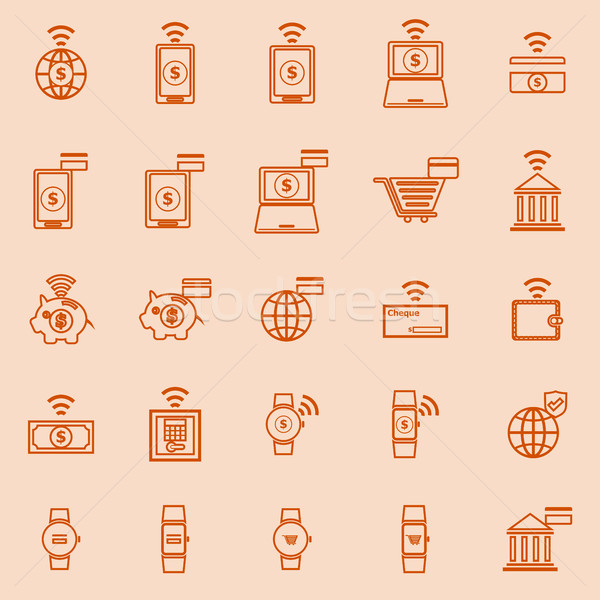Fintech line color icons on orange background Stock photo © punsayaporn