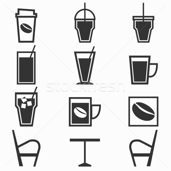 Koffie dranken iconen coffeeshop witte voorraad Stockfoto © punsayaporn