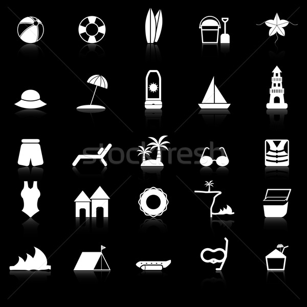 Beach icons with reflect on black background Stock photo © punsayaporn