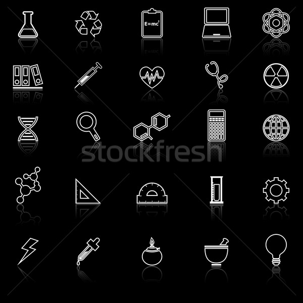 Science line icons with reflect on black background Stock photo © punsayaporn