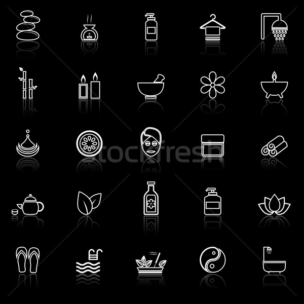 Stock photo: Spa line icons with reflect on white