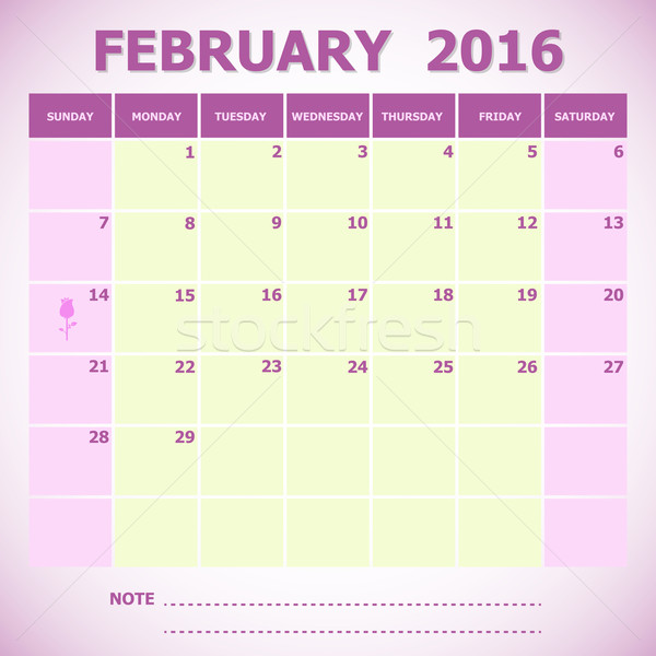 Stock photo: Calendar February 2016 week starts Sunday
