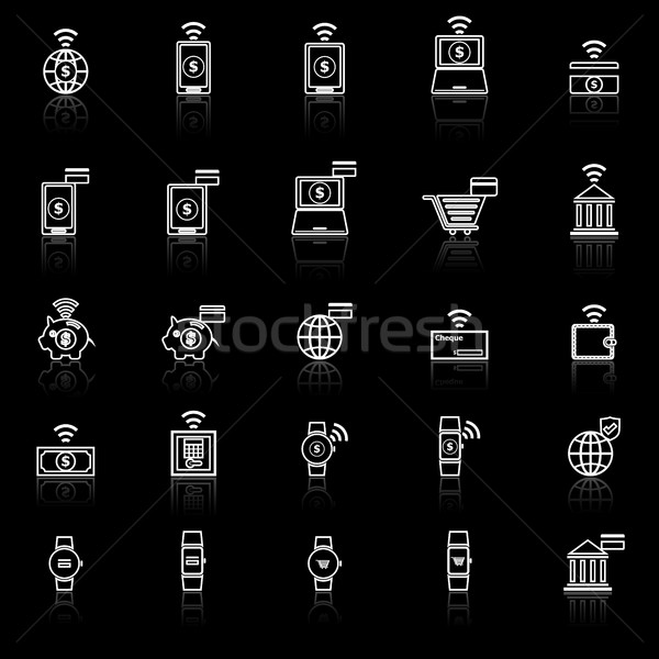 Fintech line icons with reflect on black background Stock photo © punsayaporn