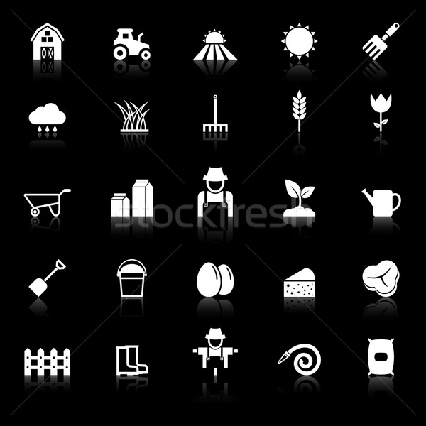 Farming icons with reflect on black background Stock photo © punsayaporn
