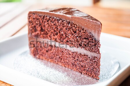 Double chocolate custard cake layers on white dish Stock photo © punsayaporn