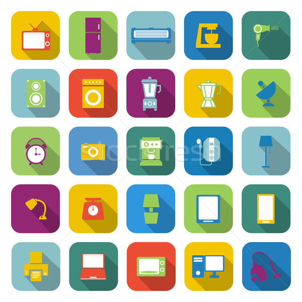Household color icons with long shadow Stock photo © punsayaporn