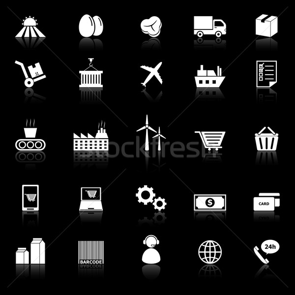 Supply chain icons with reflect on black background Stock photo © punsayaporn