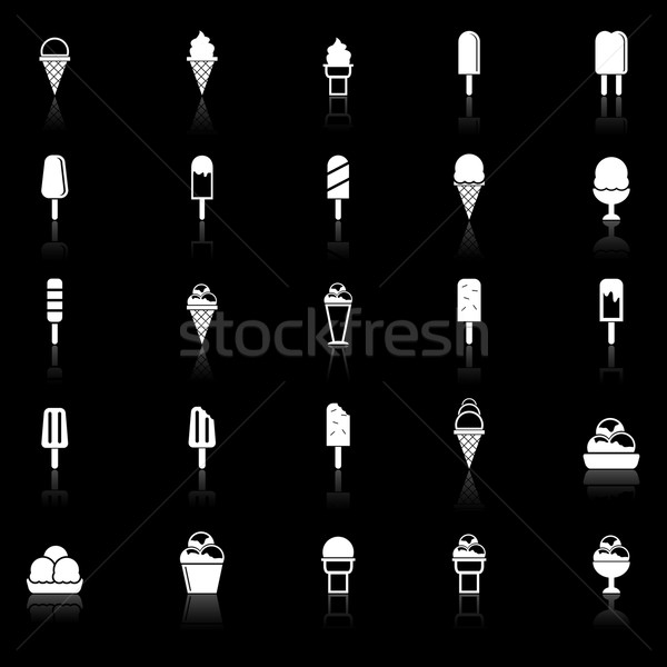 Stock photo: Ice cream icons with reflect on black background