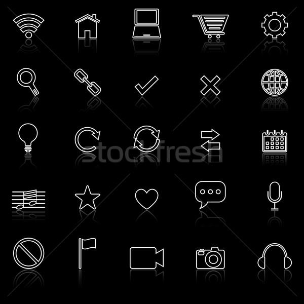 Web line icons with reflect on black Stock photo © punsayaporn