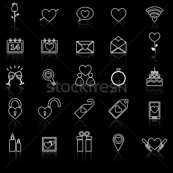 Valentine's day line icons with reflect on black Stock photo © punsayaporn