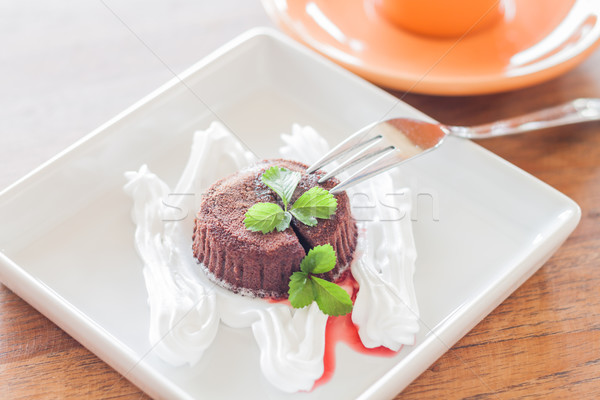 Chocolate lava on white plate and coffee cup Stock photo © punsayaporn