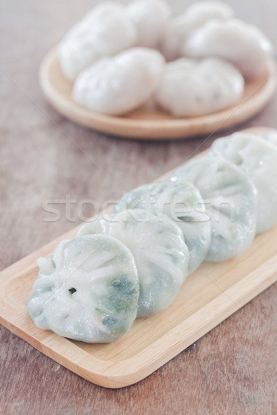 Stock foto: Chinesisch · Lauch · gedämpft · Dessert · Holztisch · hat