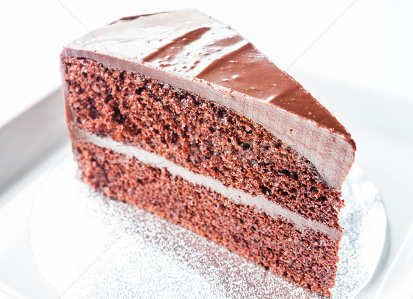 Piece of chocolate chiffon cake on white plate Stock photo © punsayaporn