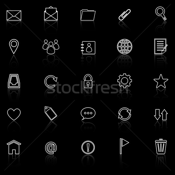 Mail line icons with reflect on black background Stock photo © punsayaporn
